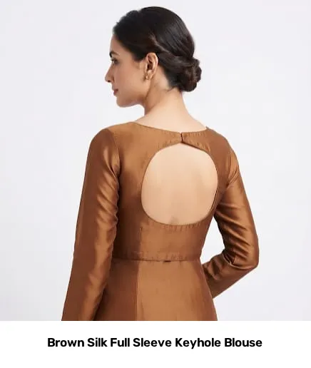 Brown Silk Full Sleeve Keyhole Blouse 2