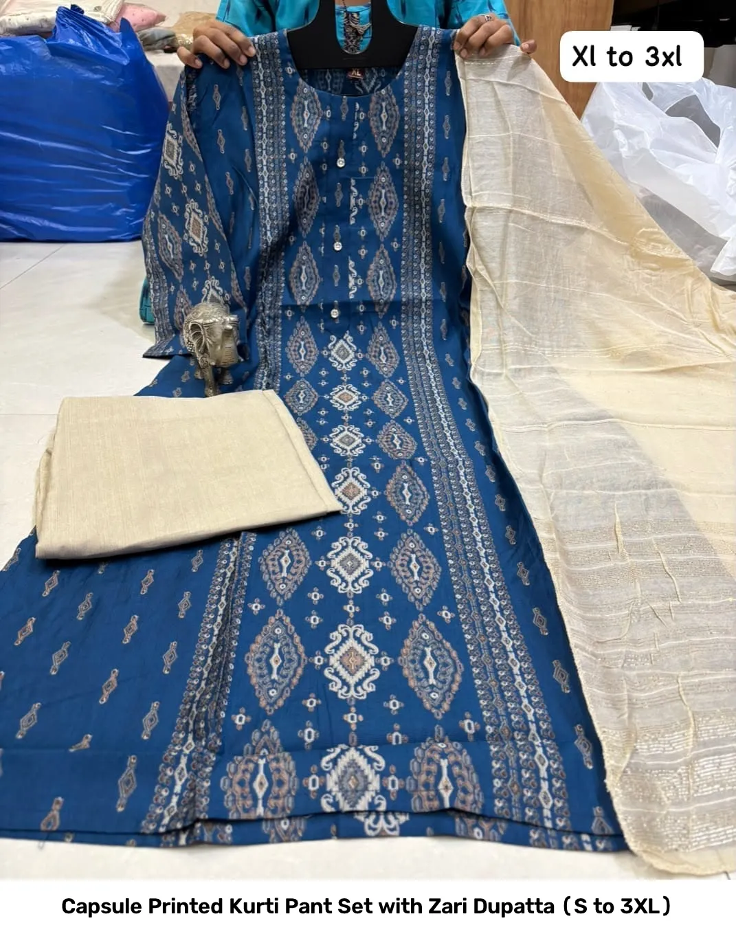 Capsule Printed Kurti Pant Set with Zari Dupatta (S to 3XL) 10