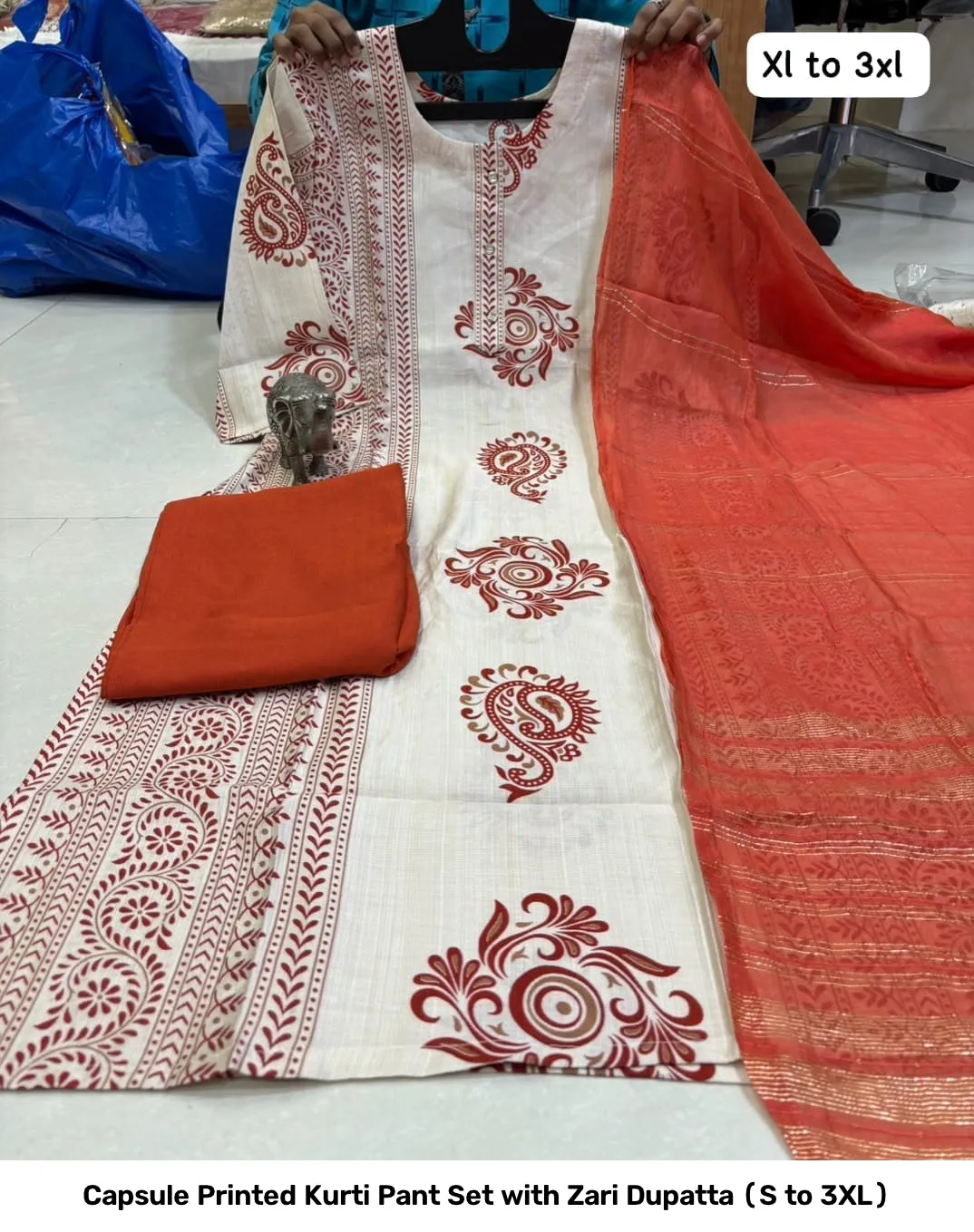 Capsule Printed Kurti Pant Set with Zari Dupatta (S to 3XL) 16