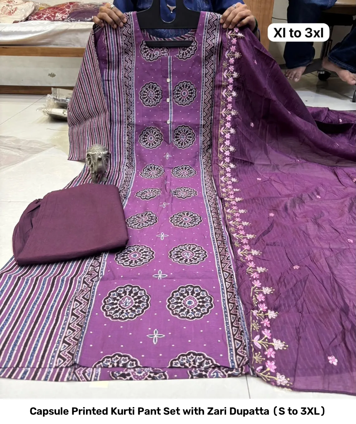 Capsule Printed Kurti Pant Set with Zari Dupatta (S to 3XL) 19