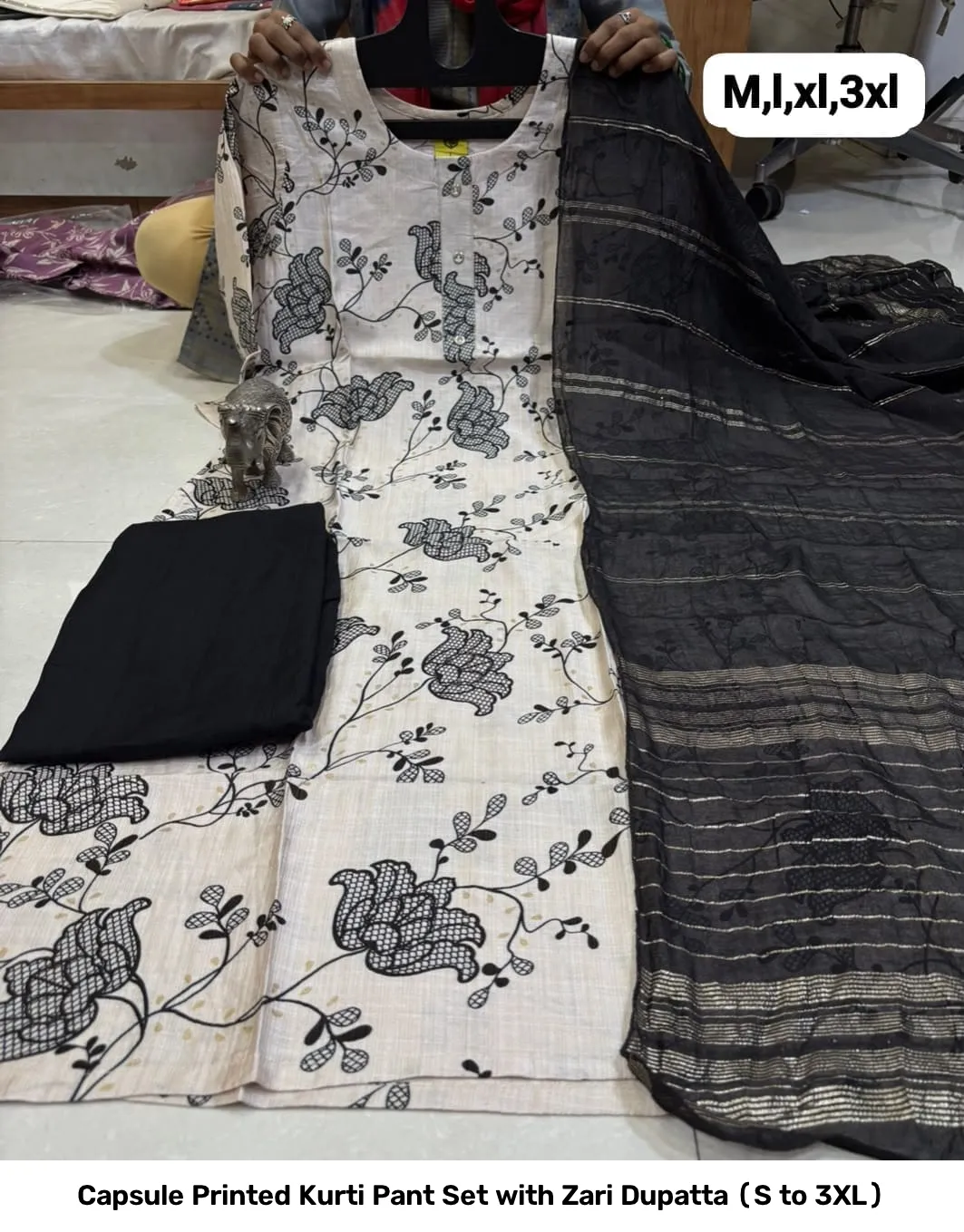 Capsule Printed Kurti Pant Set with Zari Dupatta (S to 3XL) 22