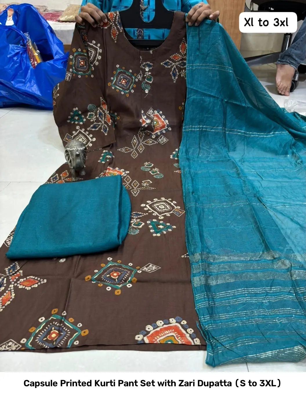 Capsule Printed Kurti Pant Set with Zari Dupatta (S to 3XL) 23