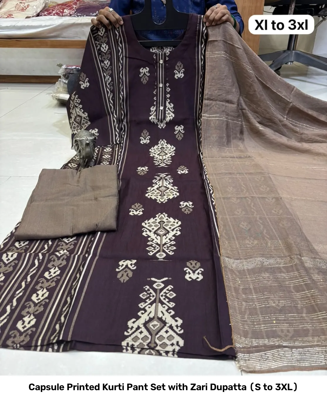 Capsule Printed Kurti Pant Set with Zari Dupatta (S to 3XL) 25