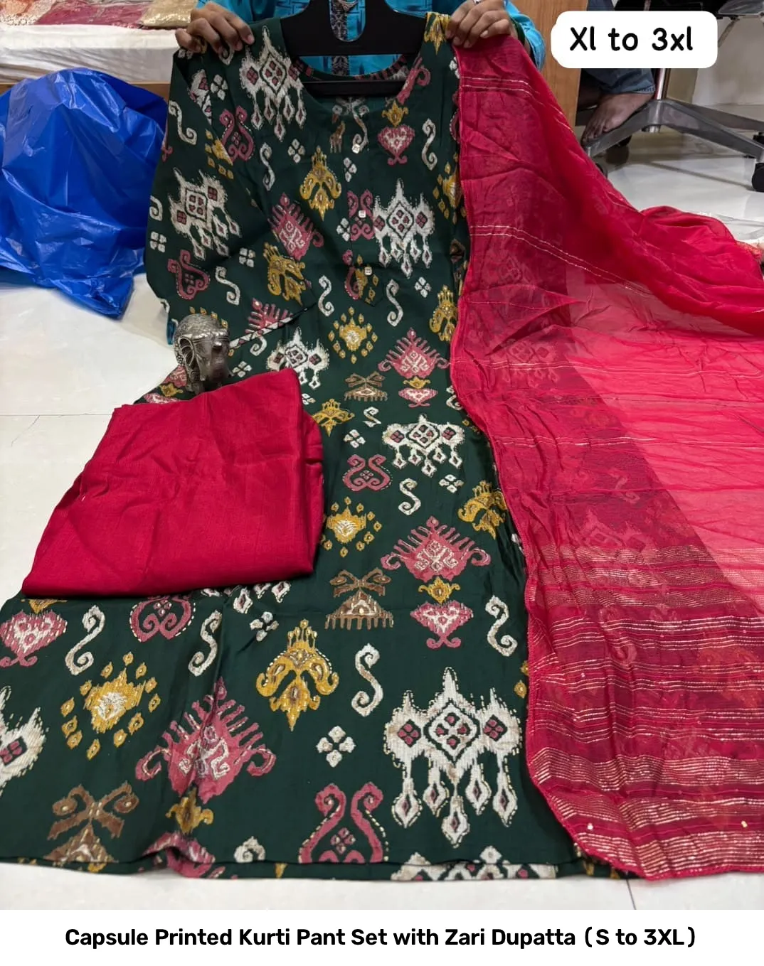Capsule Printed Kurti Pant Set with Zari Dupatta (S to 3XL) 28