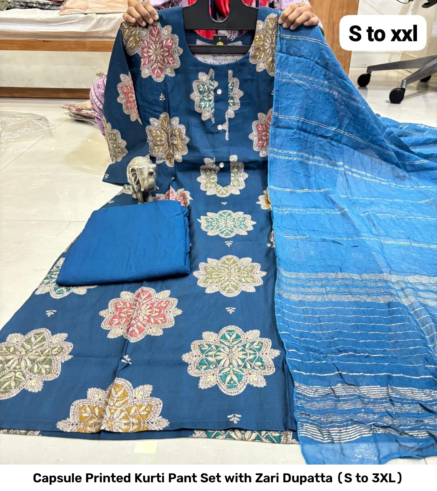 Capsule Printed Kurti Pant Set with Zari Dupatta (S to 3XL) 31