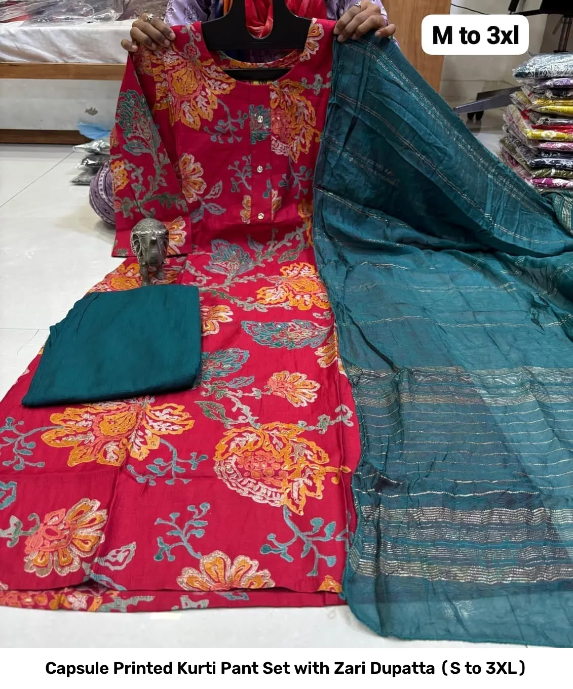 Capsule Printed Kurti Pant Set with Zari Dupatta (S to 3XL) 32