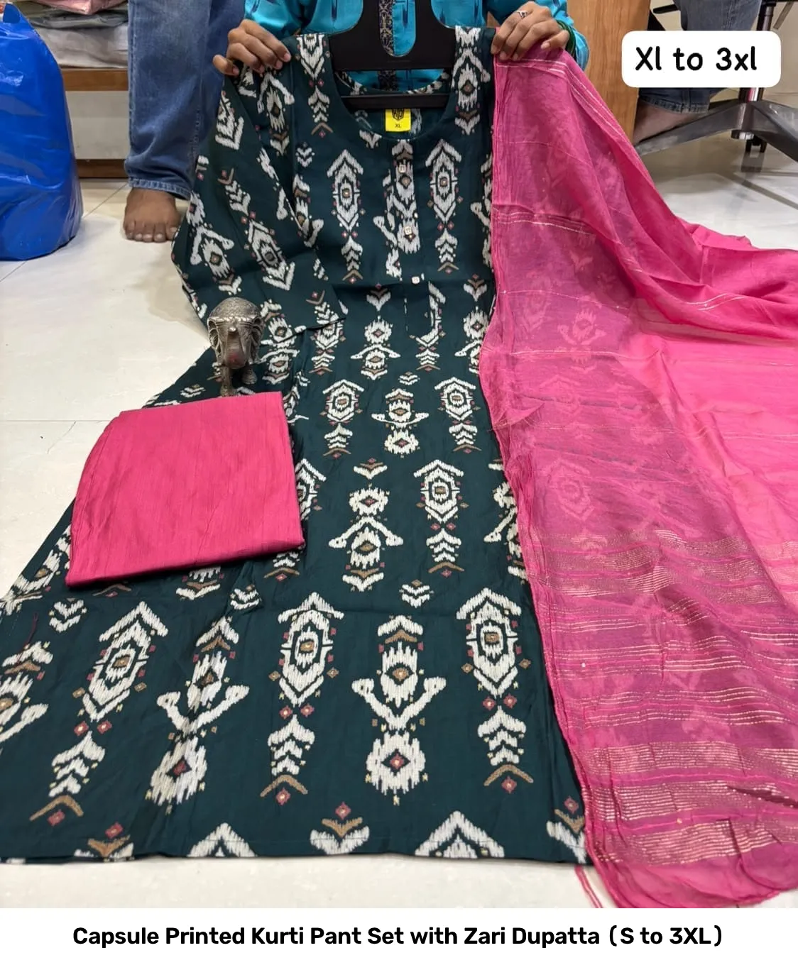 Capsule Printed Kurti Pant Set with Zari Dupatta (S to 3XL) 34