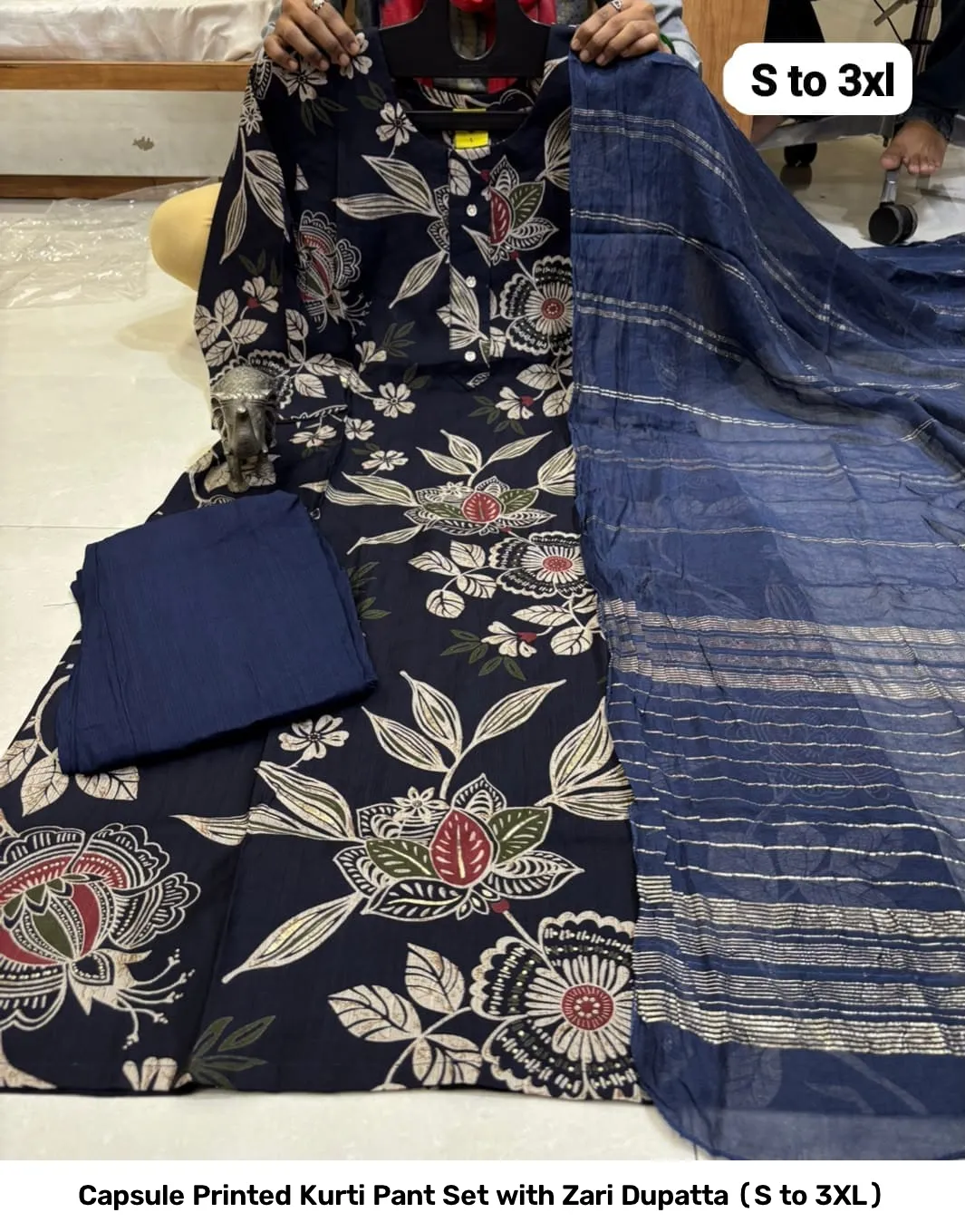 Capsule Printed Kurti Pant Set with Zari Dupatta (S to 3XL) 35