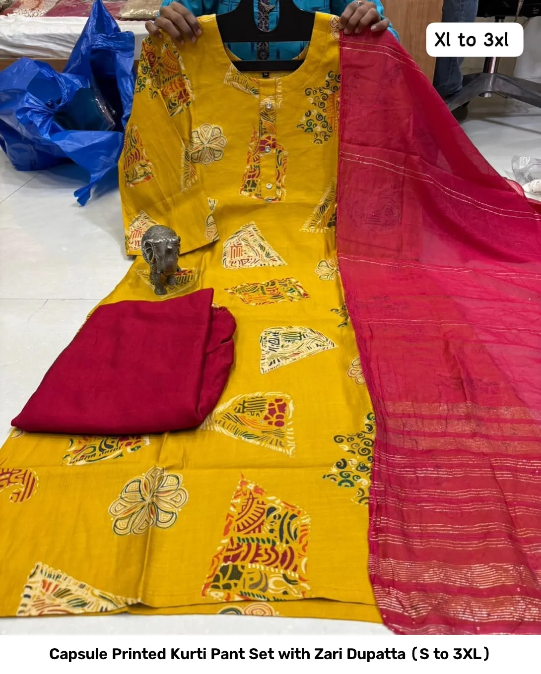 Capsule Printed Kurti Pant Set with Zari Dupatta (S to 3XL) 39