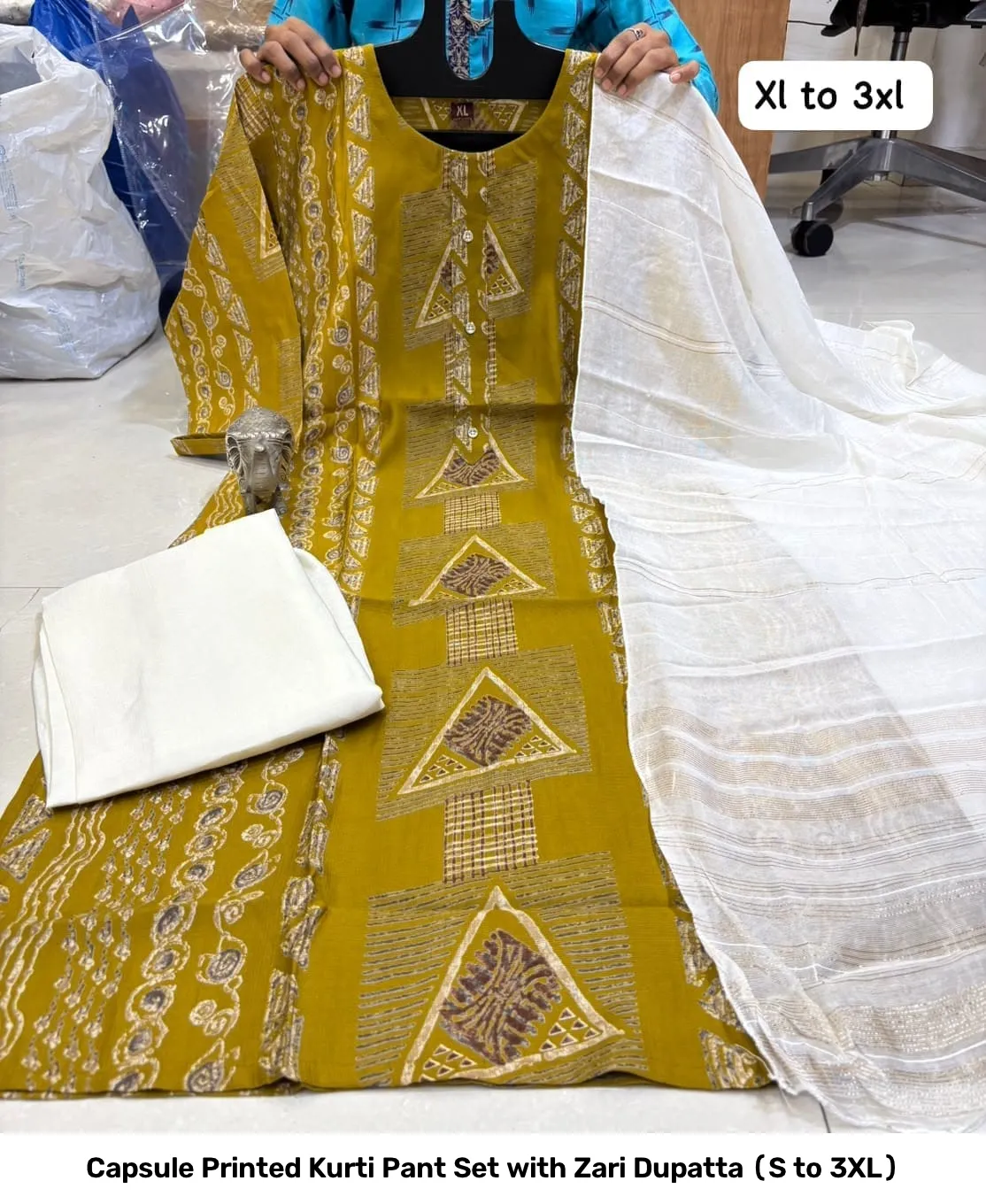 Capsule Printed Kurti Pant Set with Zari Dupatta (S to 3XL) 6