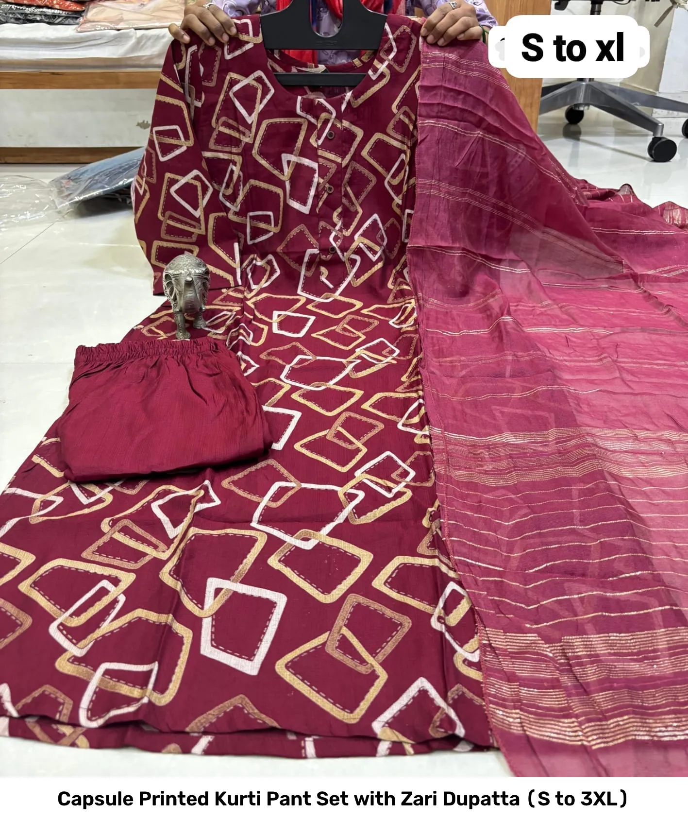 Capsule Printed Kurti Pant Set with Zari Dupatta (S to 3XL) 7