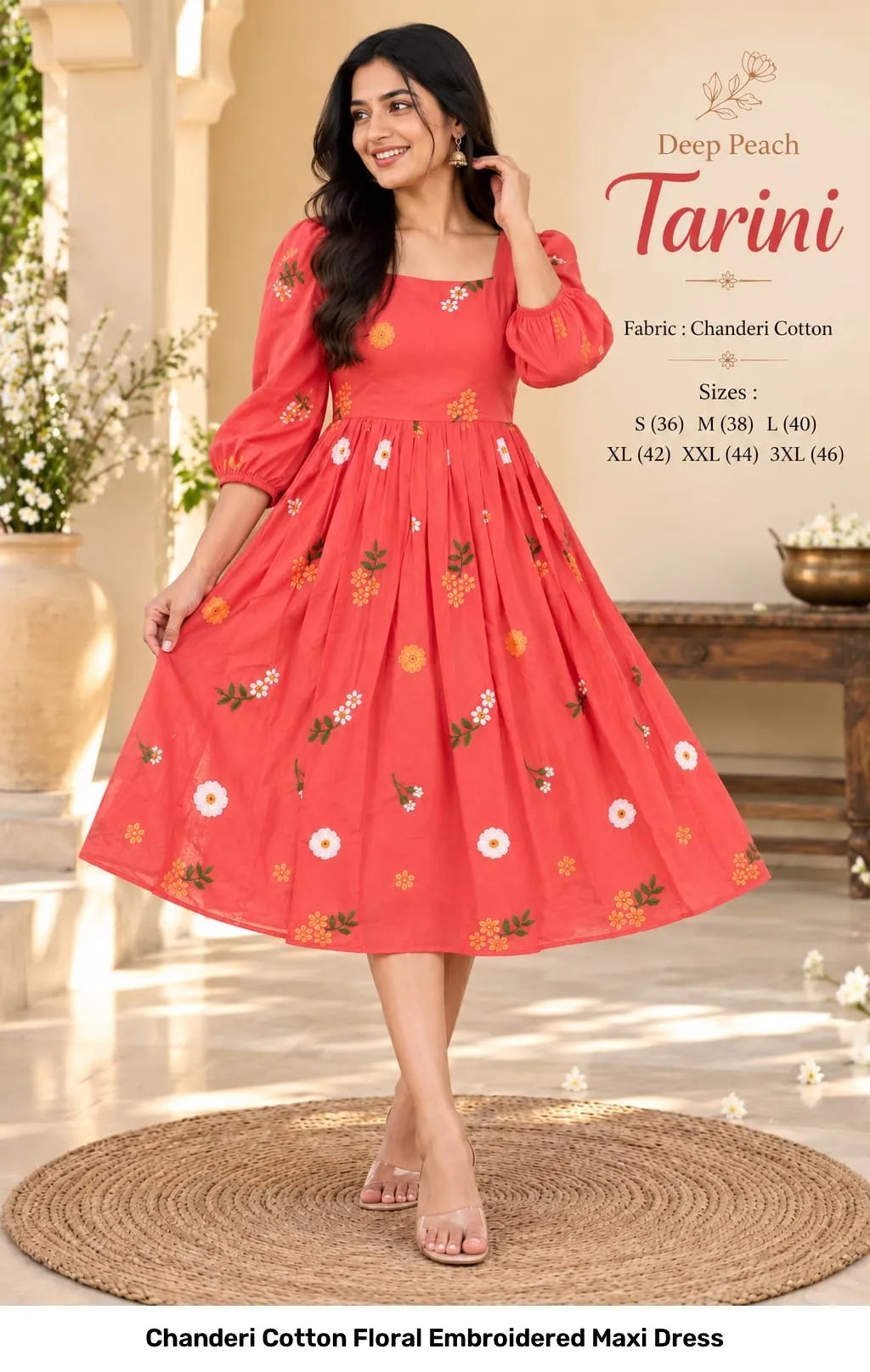 Chanderi Cotton Floral Embroidered Maxi Dress 11