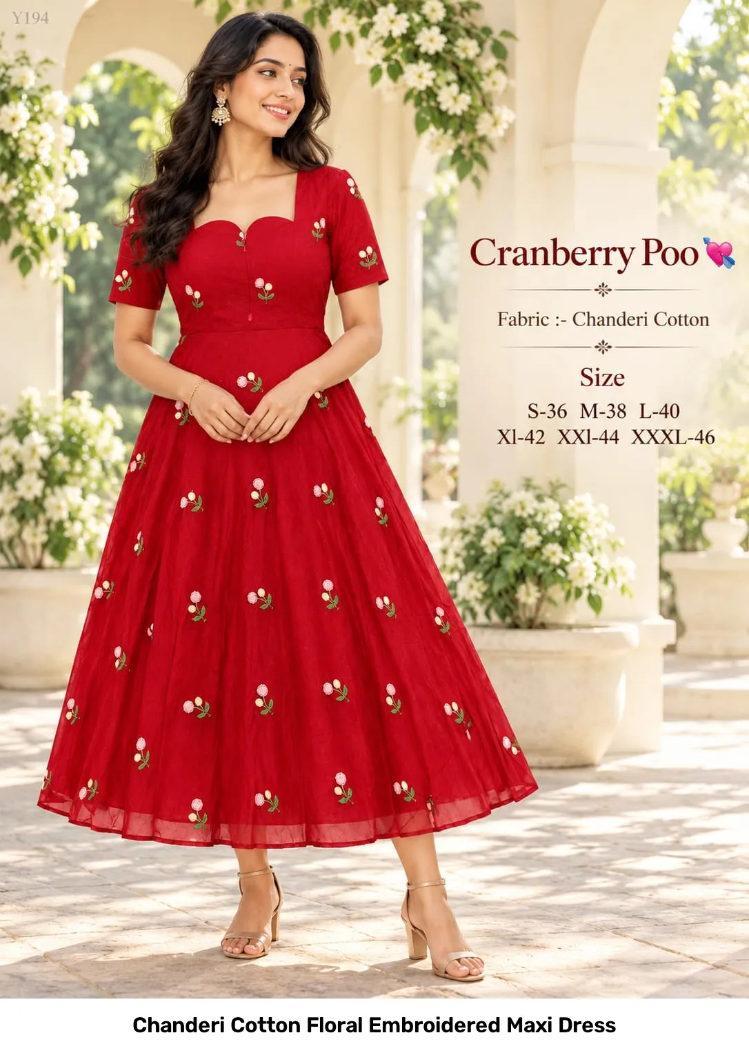 Chanderi Cotton Floral Embroidered Maxi Dress 14