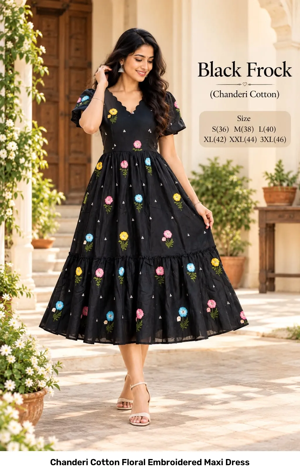 Chanderi Cotton Floral Embroidered Maxi Dress 17