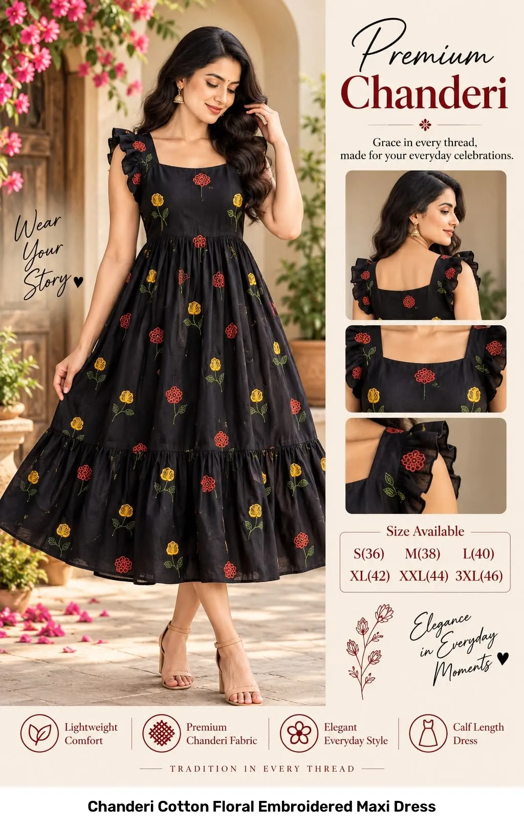 Chanderi Cotton Floral Embroidered Maxi Dress 2