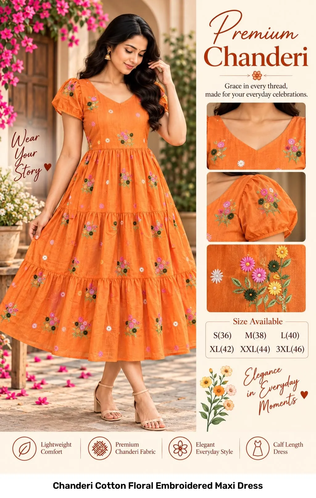 Chanderi Cotton Floral Embroidered Maxi Dress 3