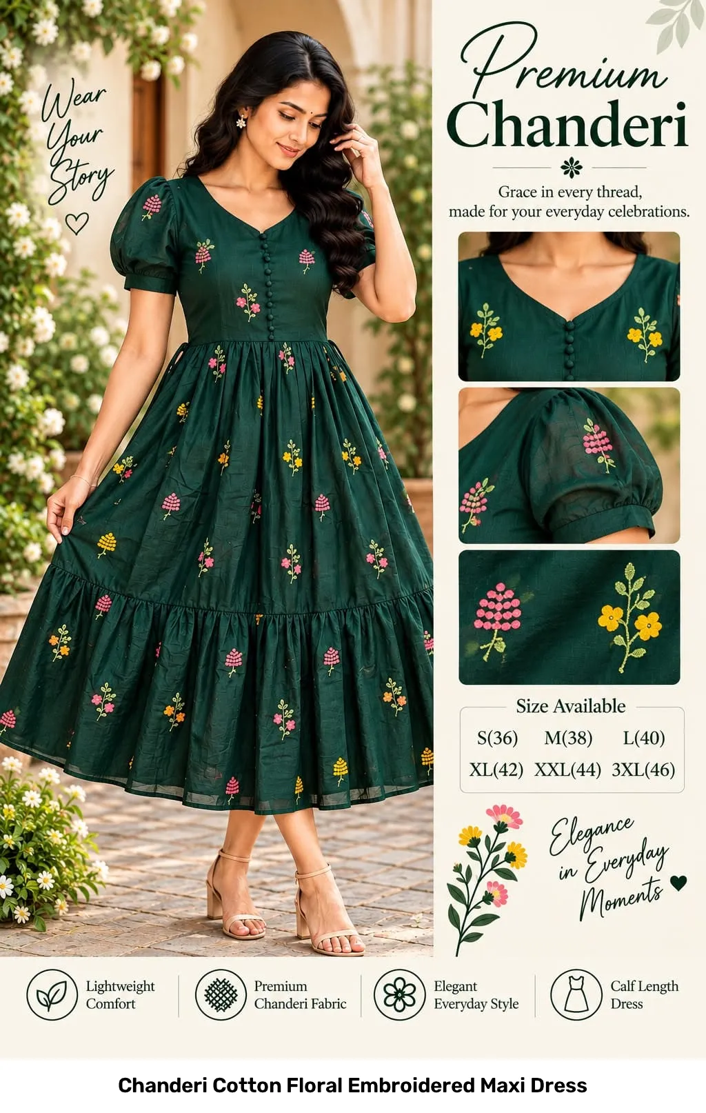 Chanderi Cotton Floral Embroidered Maxi Dress 4