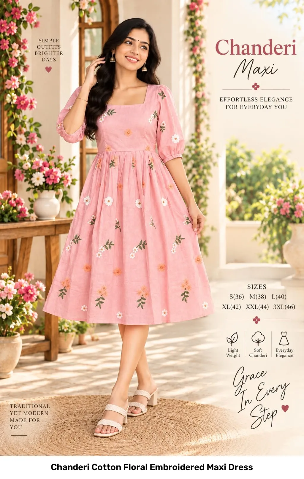 Chanderi Cotton Floral Embroidered Maxi Dress 7