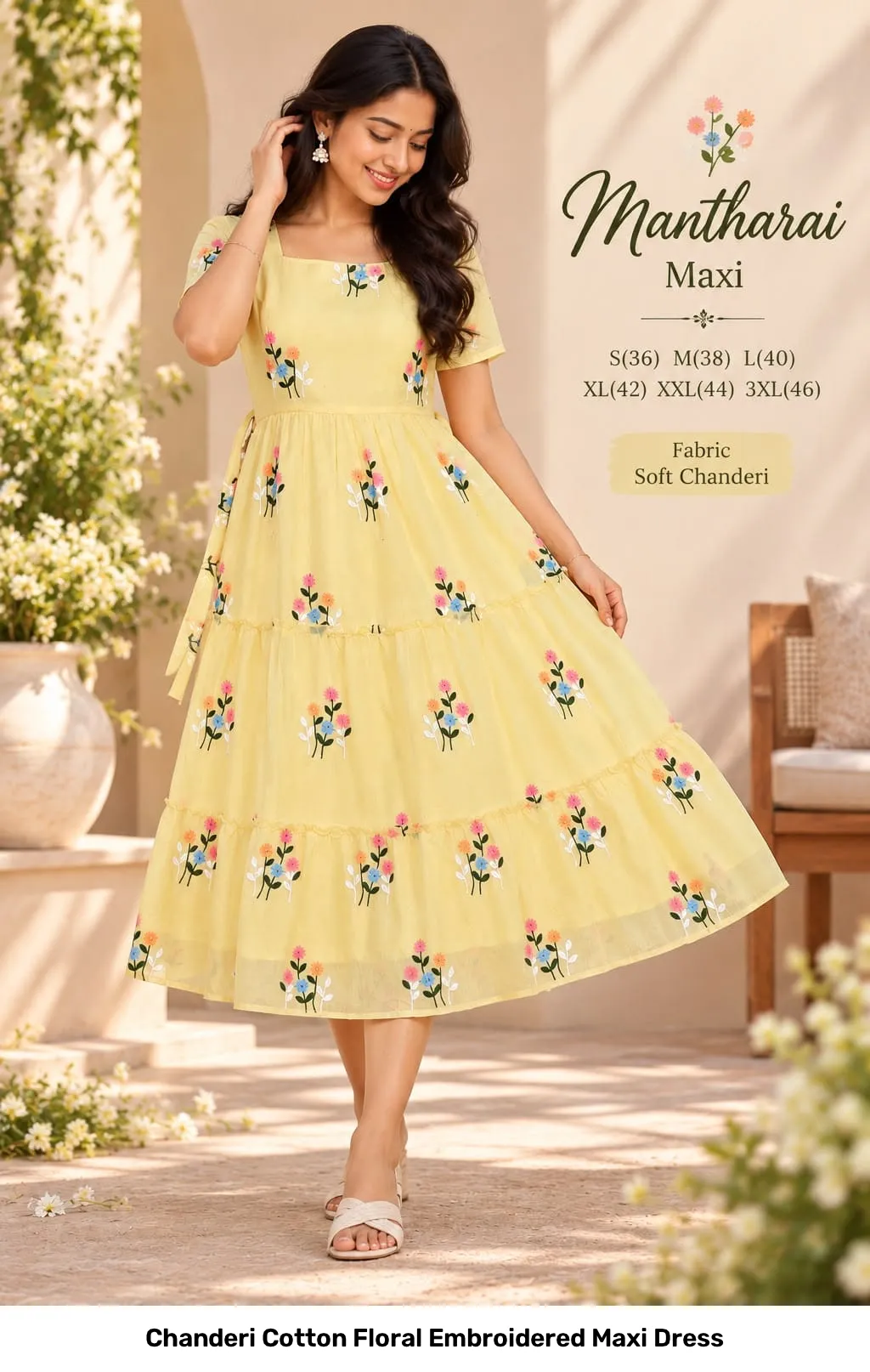 Chanderi Cotton Floral Embroidered Maxi Dress 9