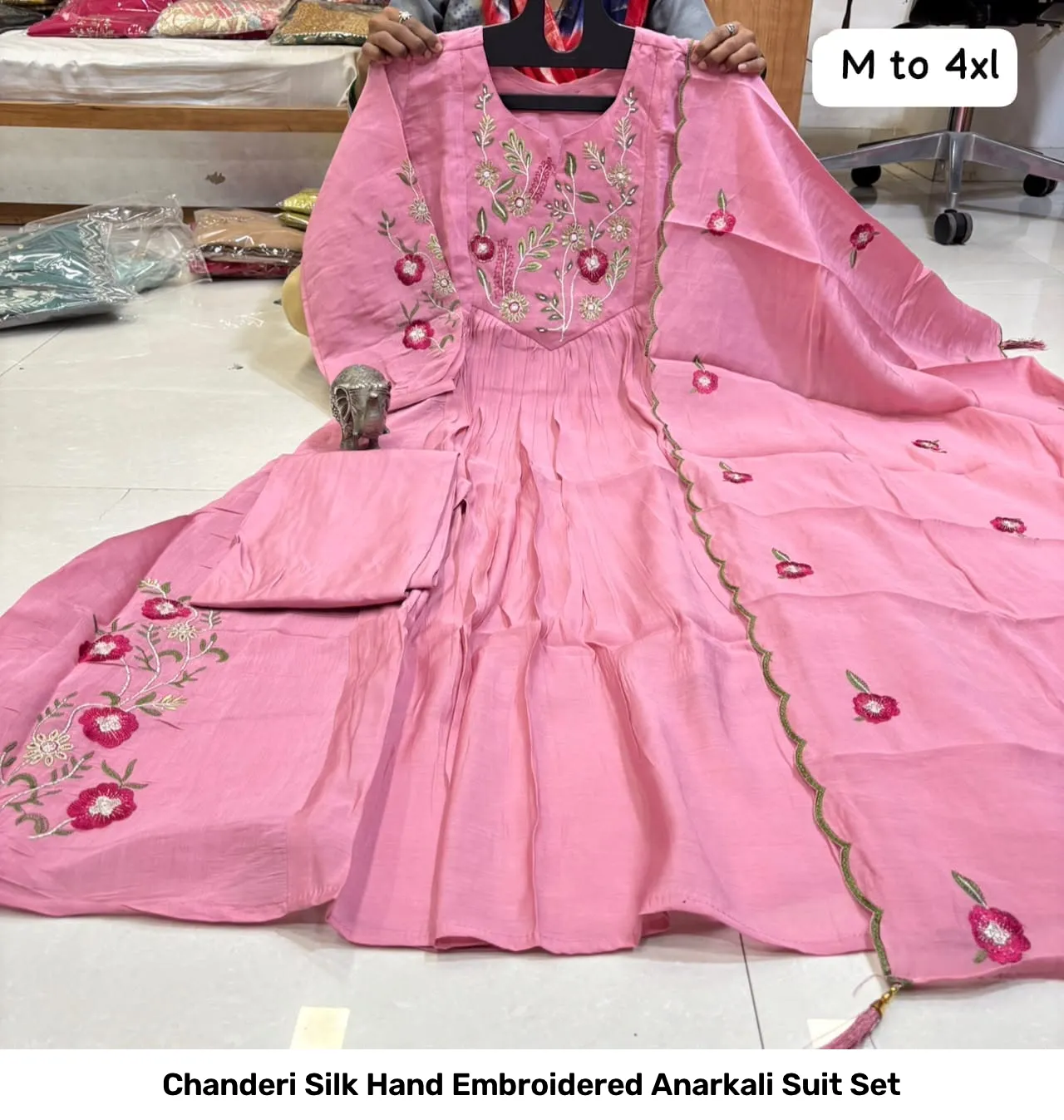 Chanderi Silk Hand Embroidered Anarkali Suit Set 10