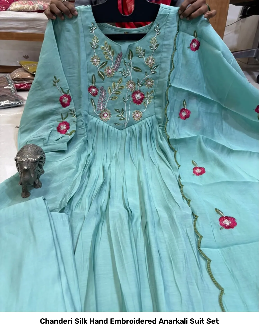 Chanderi Silk Hand Embroidered Anarkali Suit Set 11