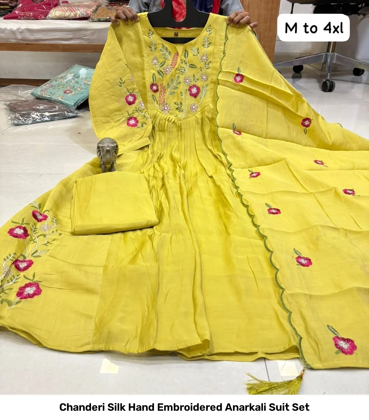 Chanderi Silk Hand Embroidered Anarkali Suit Set 12