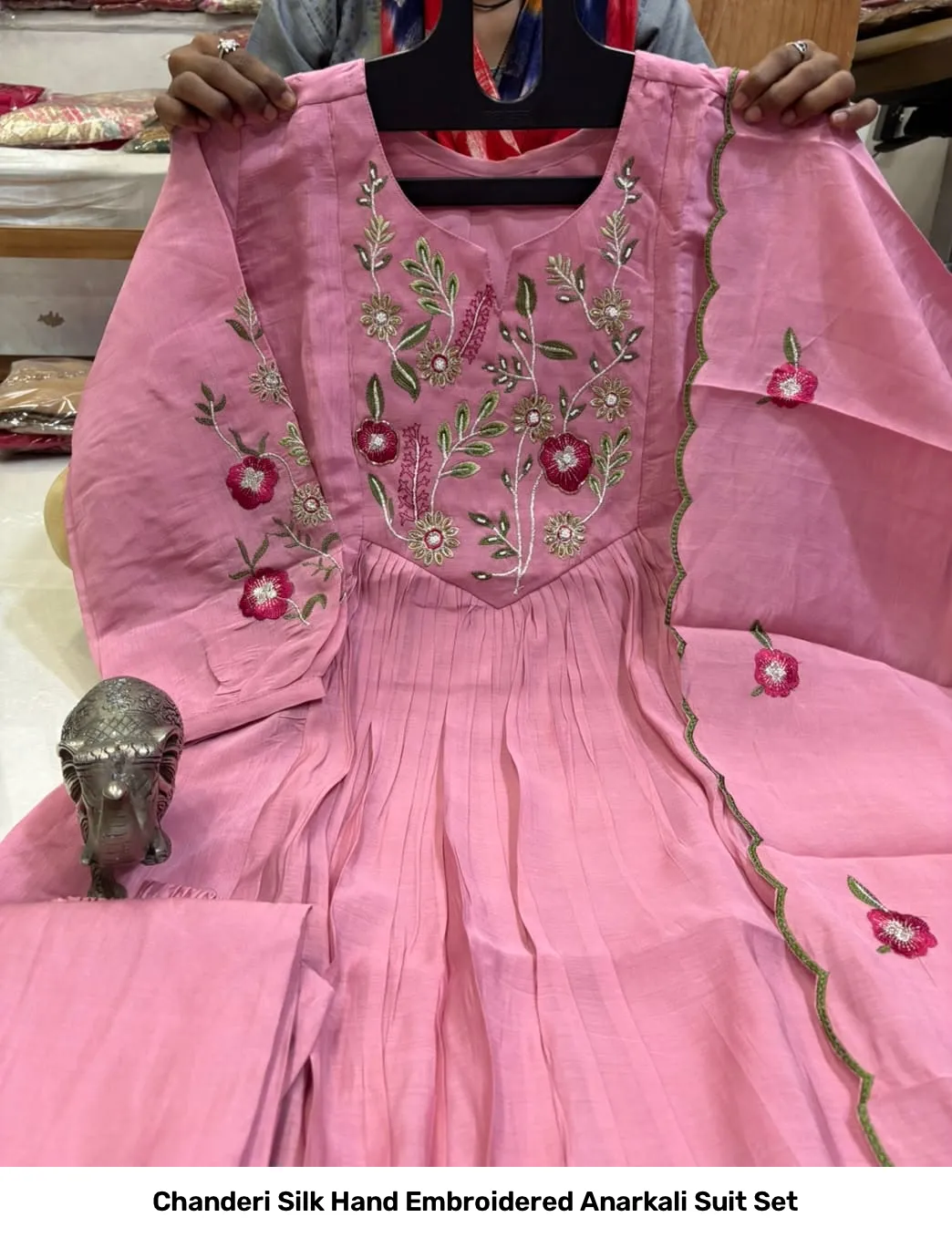 Chanderi Silk Hand Embroidered Anarkali Suit Set 2