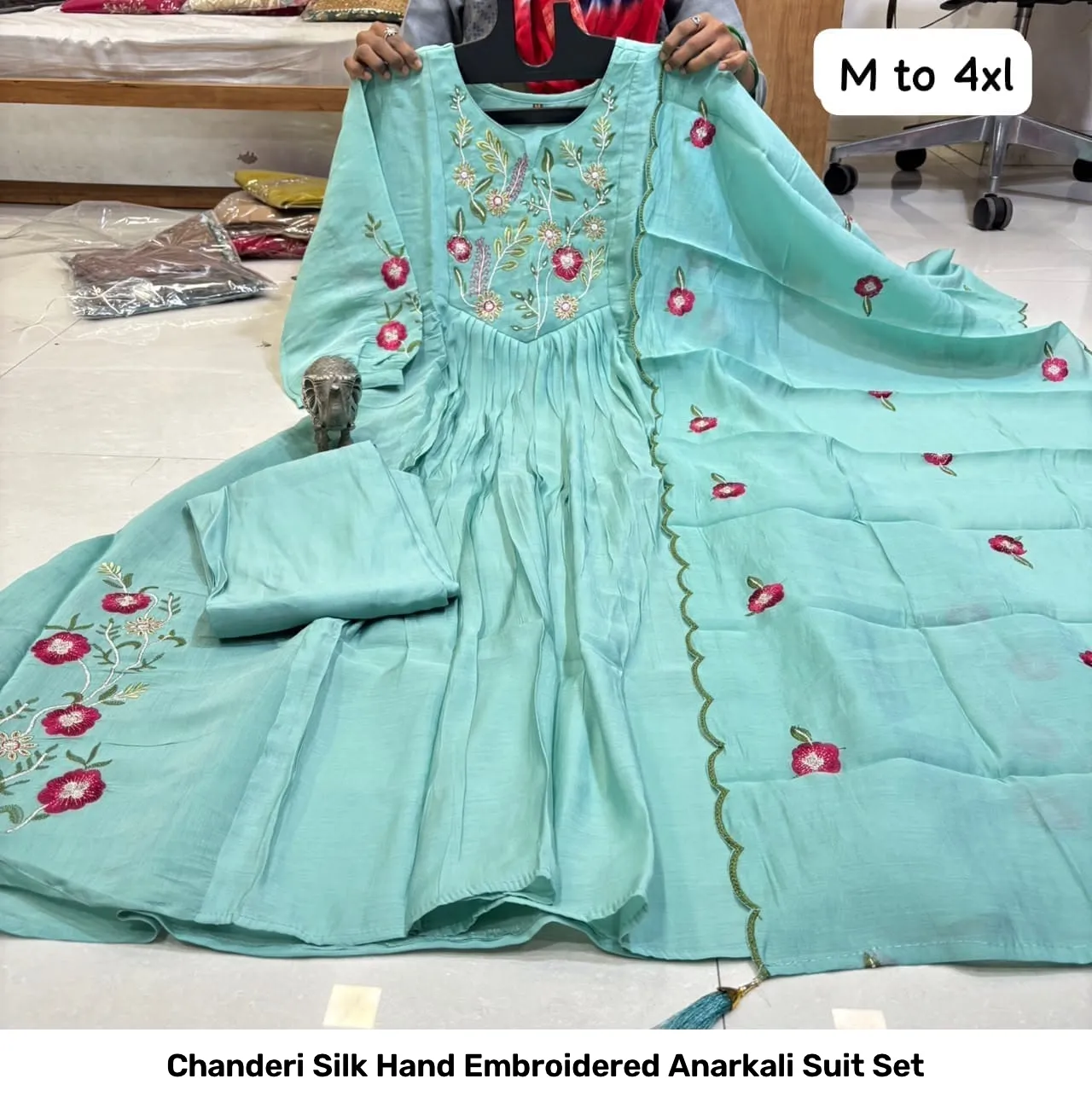 Chanderi Silk Hand Embroidered Anarkali Suit Set 3