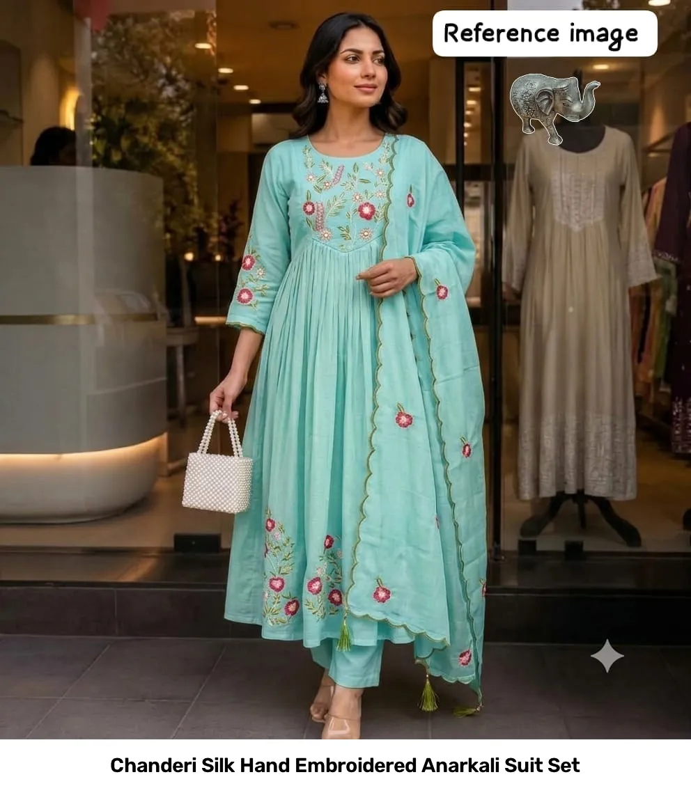 Chanderi Silk Hand Embroidered Anarkali Suit Set 5