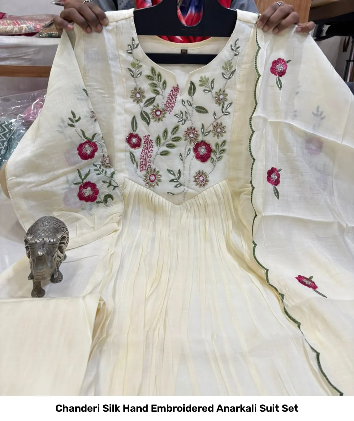 Chanderi Silk Hand Embroidered Anarkali Suit Set 6