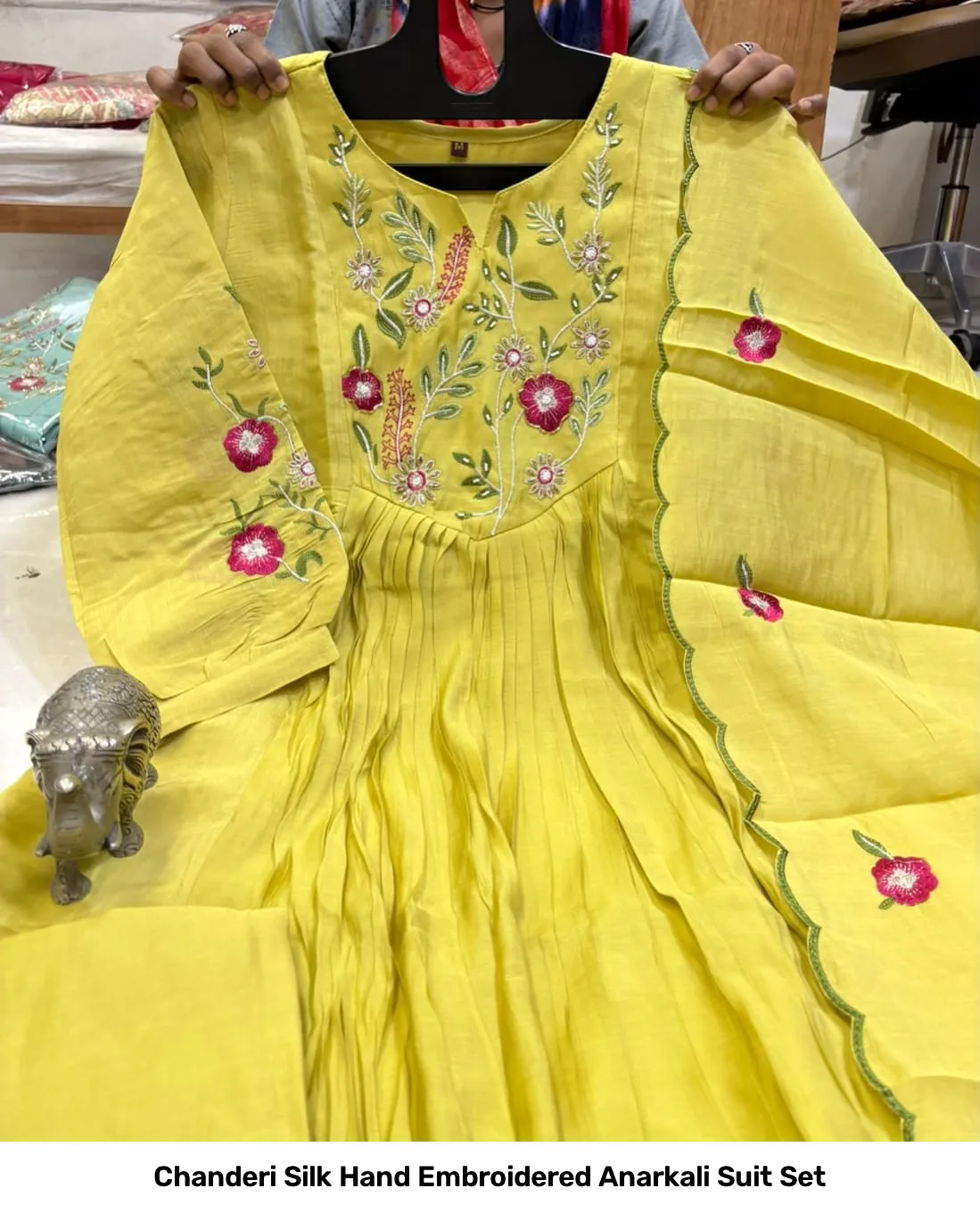 Chanderi Silk Hand Embroidered Anarkali Suit Set 7