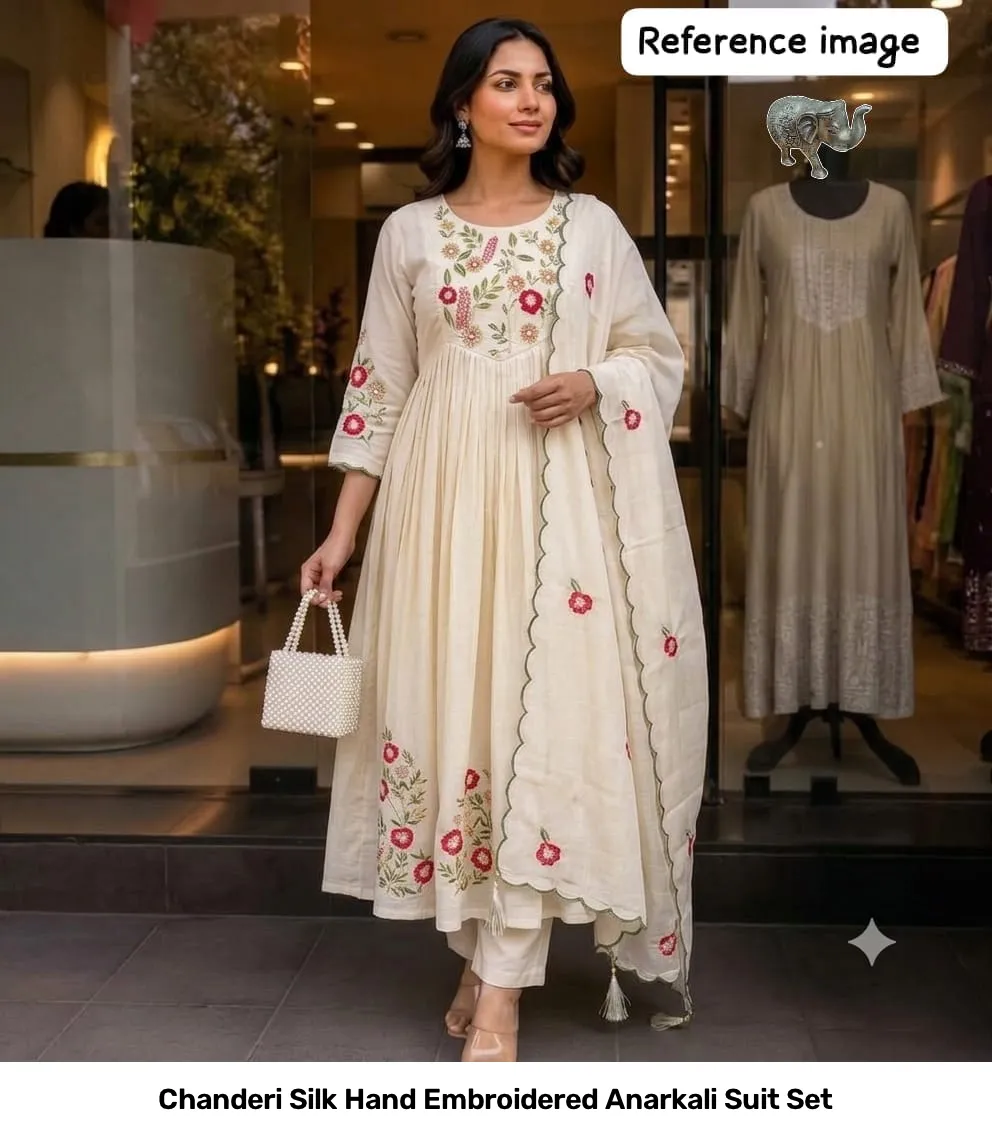 Chanderi Silk Hand Embroidered Anarkali Suit Set 8