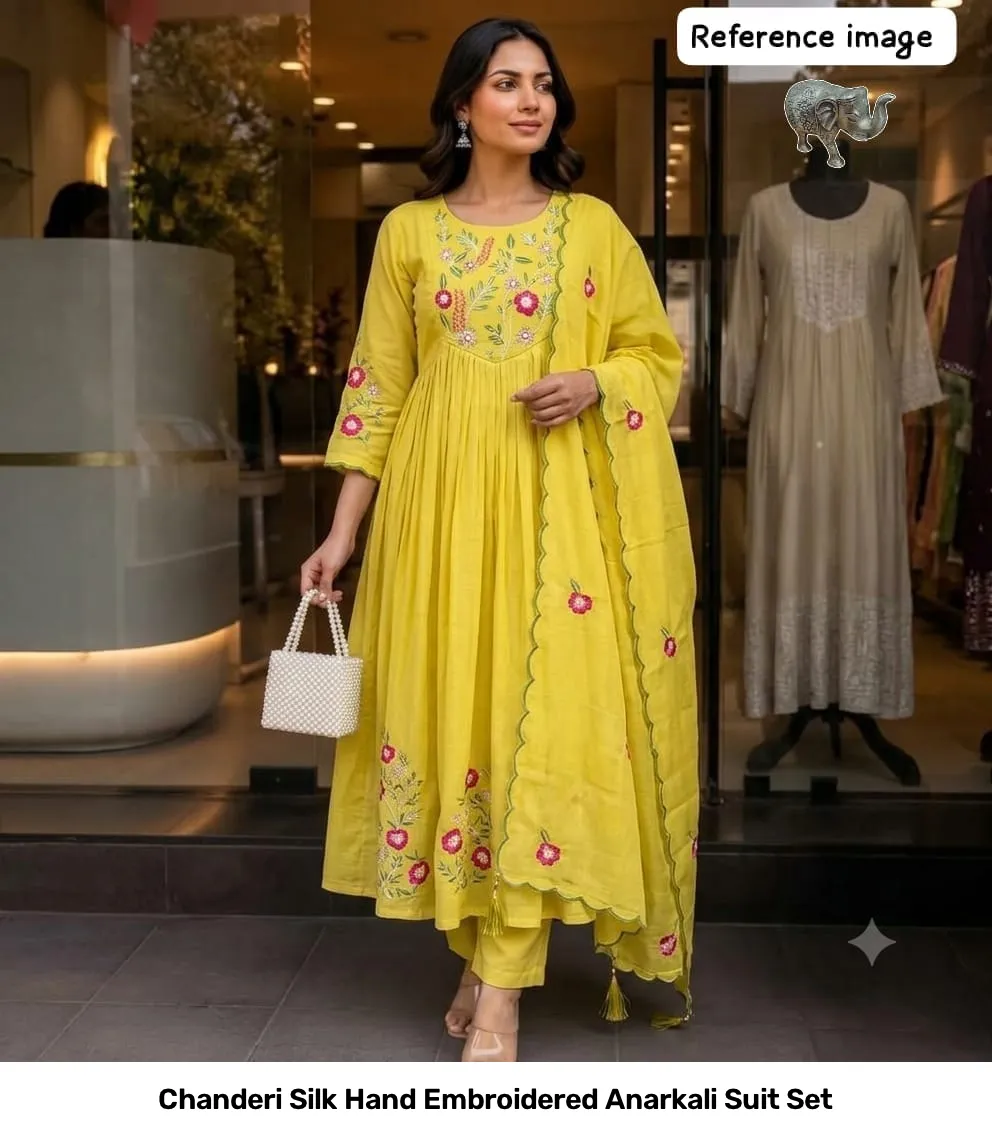Chanderi Silk Hand Embroidered Anarkali Suit Set 9