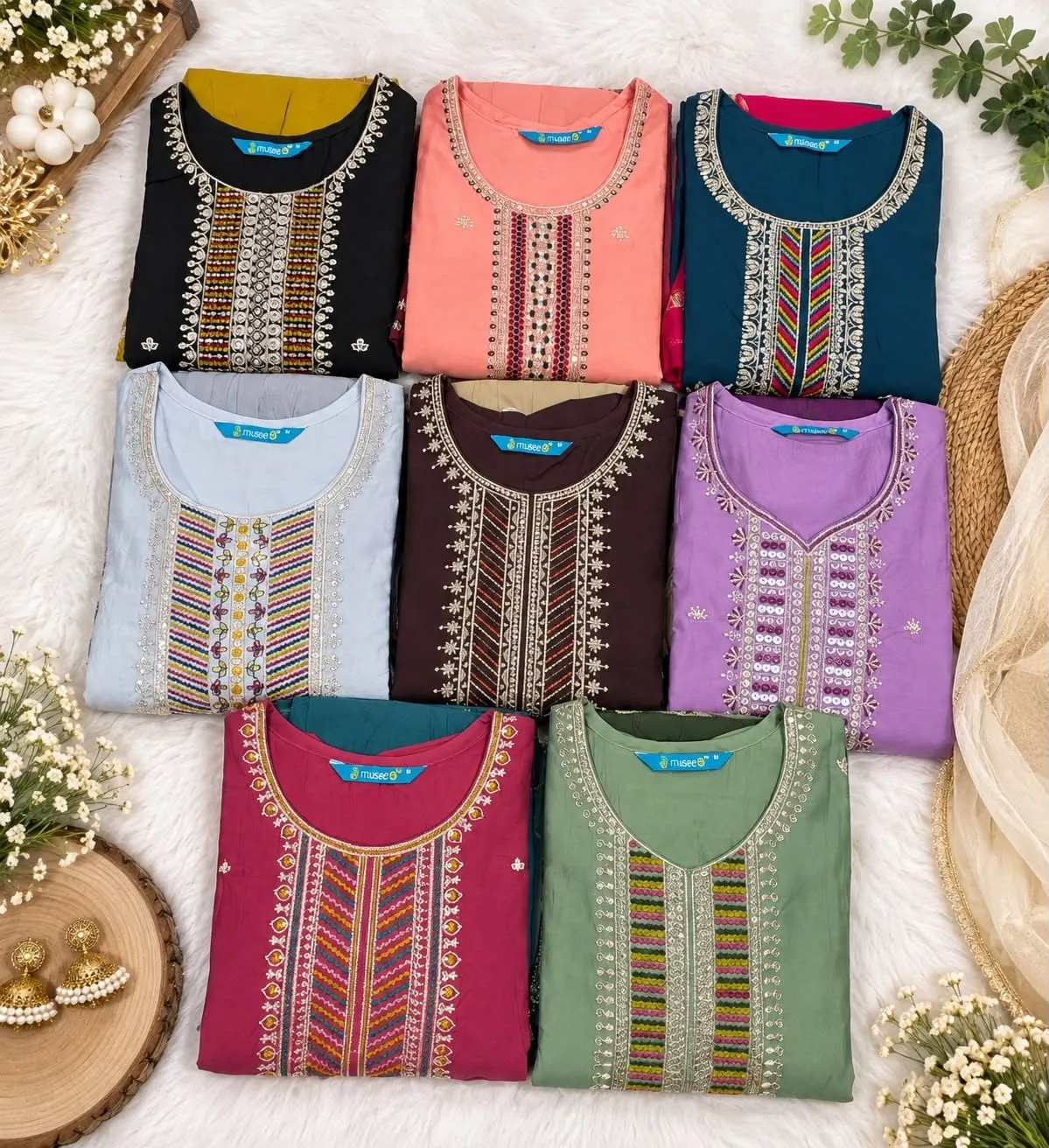 Chandrika Embroidered Roman Silk Kurti Pant Set with Chanderi Dupatta (3-Piece Suit)
