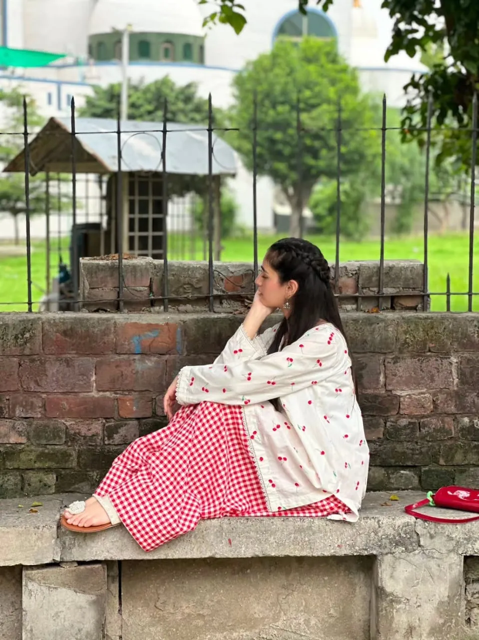 Cherry Embroidered Cotton Farshi Salwar Set