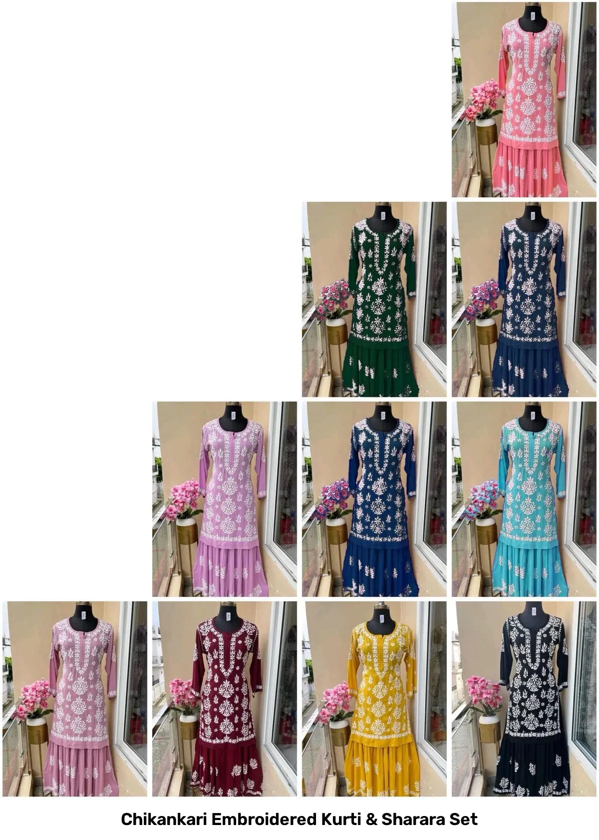 Chikankari Embroidered Kurti & Sharara Set 2