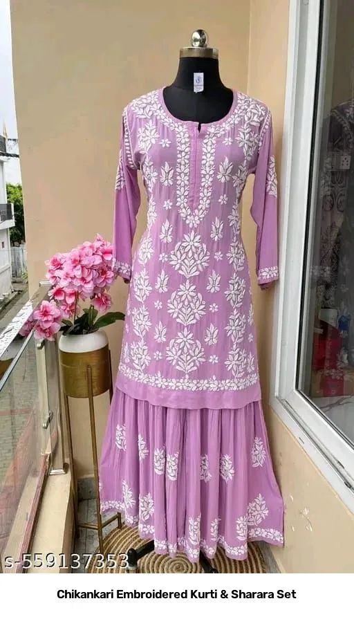 Chikankari Embroidered Kurti & Sharara Set 3