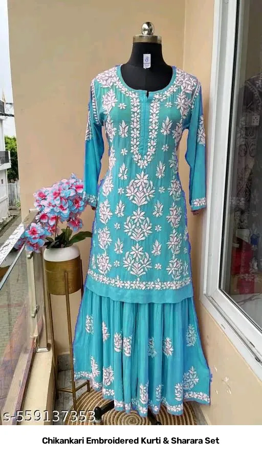 Chikankari Embroidered Kurti & Sharara Set 4