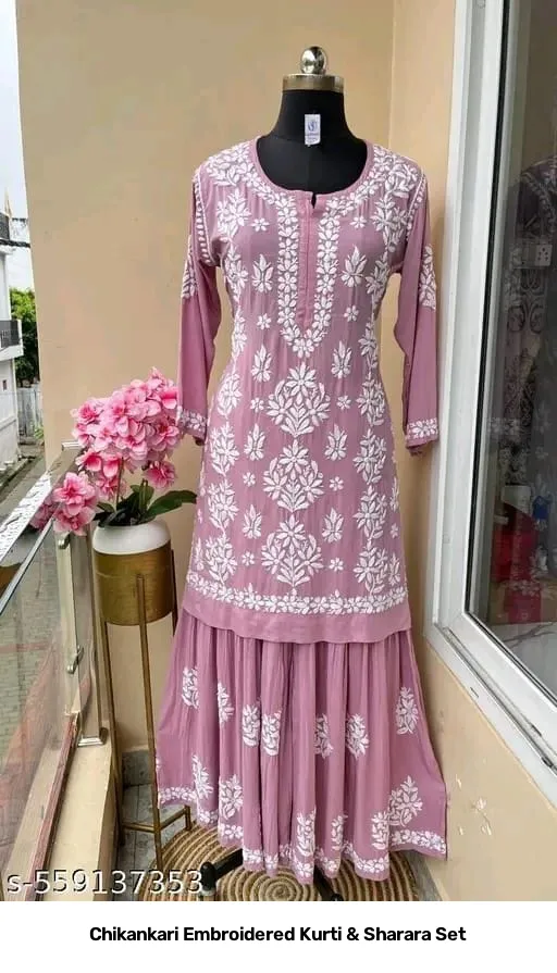 Chikankari Embroidered Kurti & Sharara Set 5