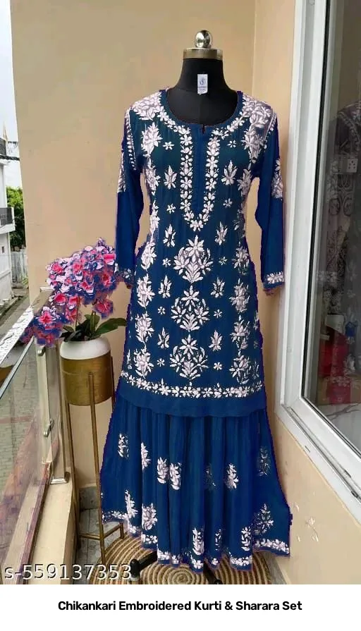 Chikankari Embroidered Kurti & Sharara Set 6