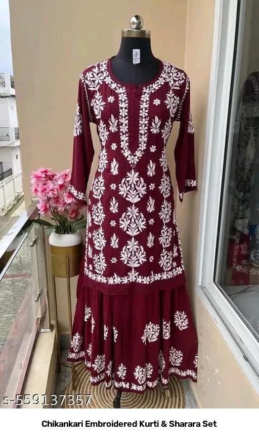 Chikankari Embroidered Kurti & Sharara Set 7