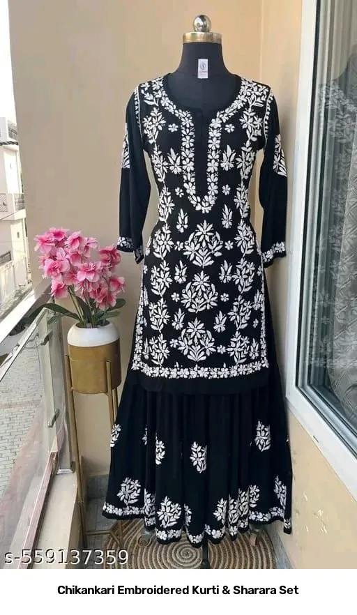 Chikankari Embroidered Kurti & Sharara Set 8