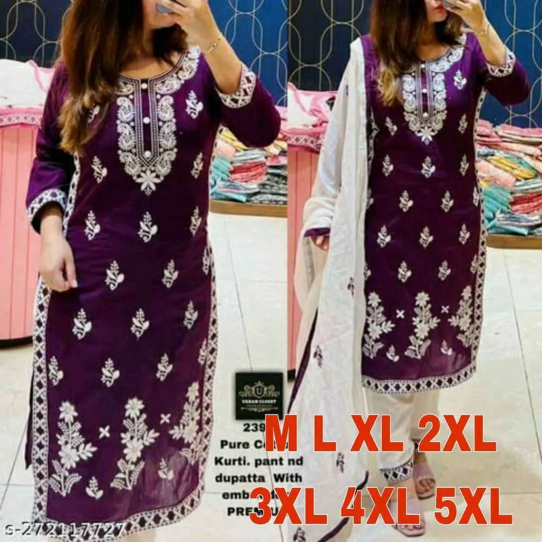 Chikankari Rayon Kurti Pant Set with Chanderi Dupatta