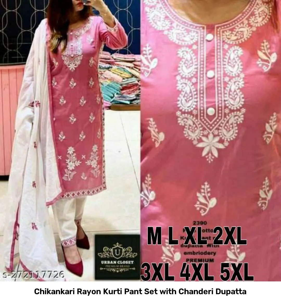 Chikankari Rayon Kurti Pant Set with Chanderi Dupatta 11