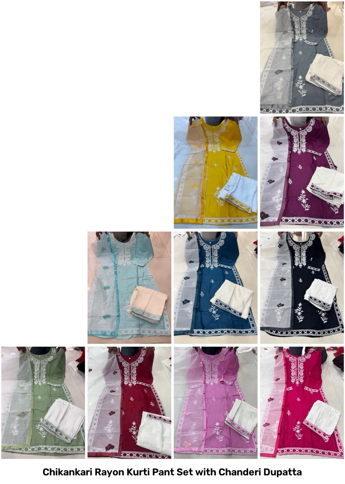 Chikankari Rayon Kurti Pant Set with Chanderi Dupatta 3