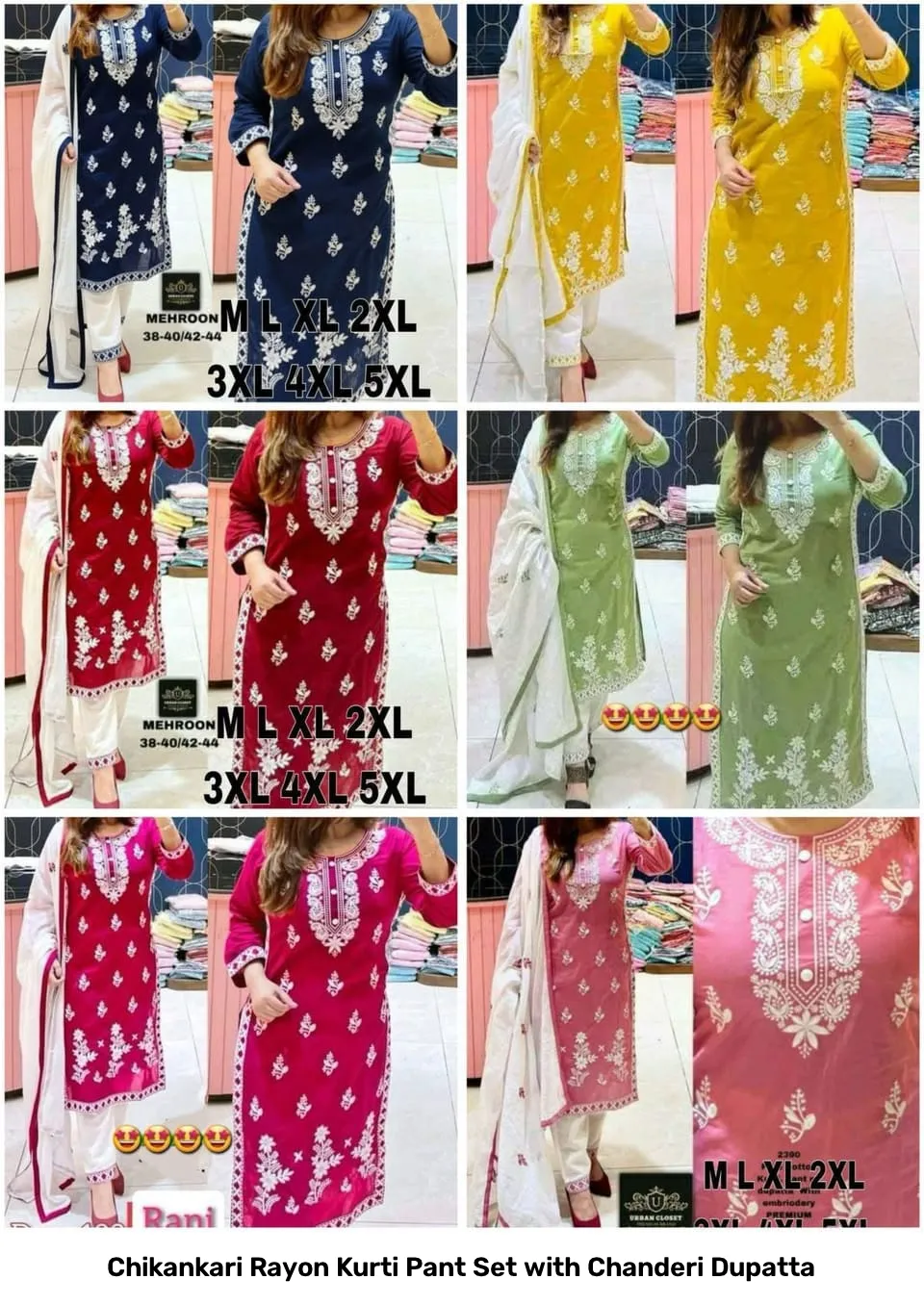Chikankari Rayon Kurti Pant Set with Chanderi Dupatta 8