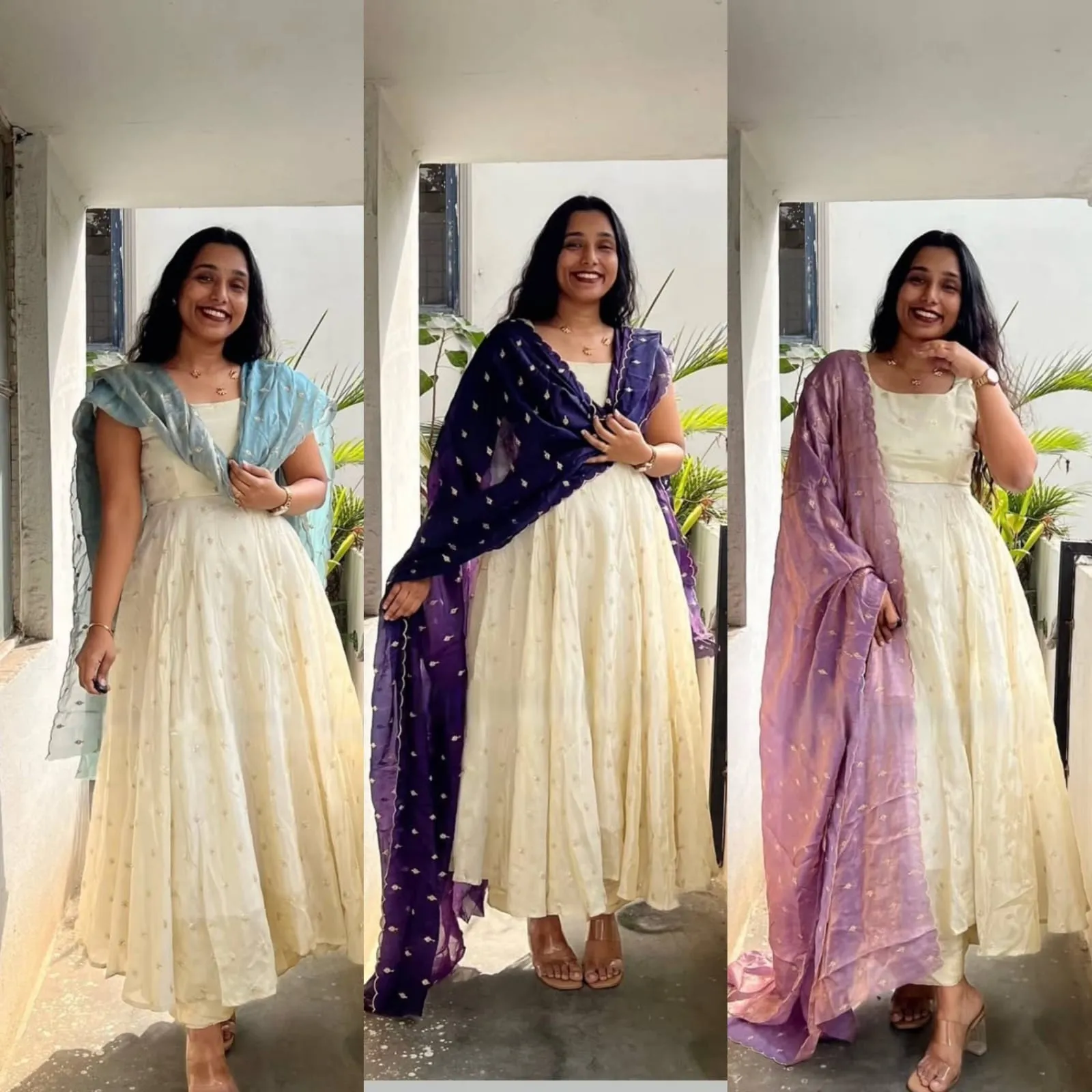Chinon Silk Embroidered Gown with Dupatta
