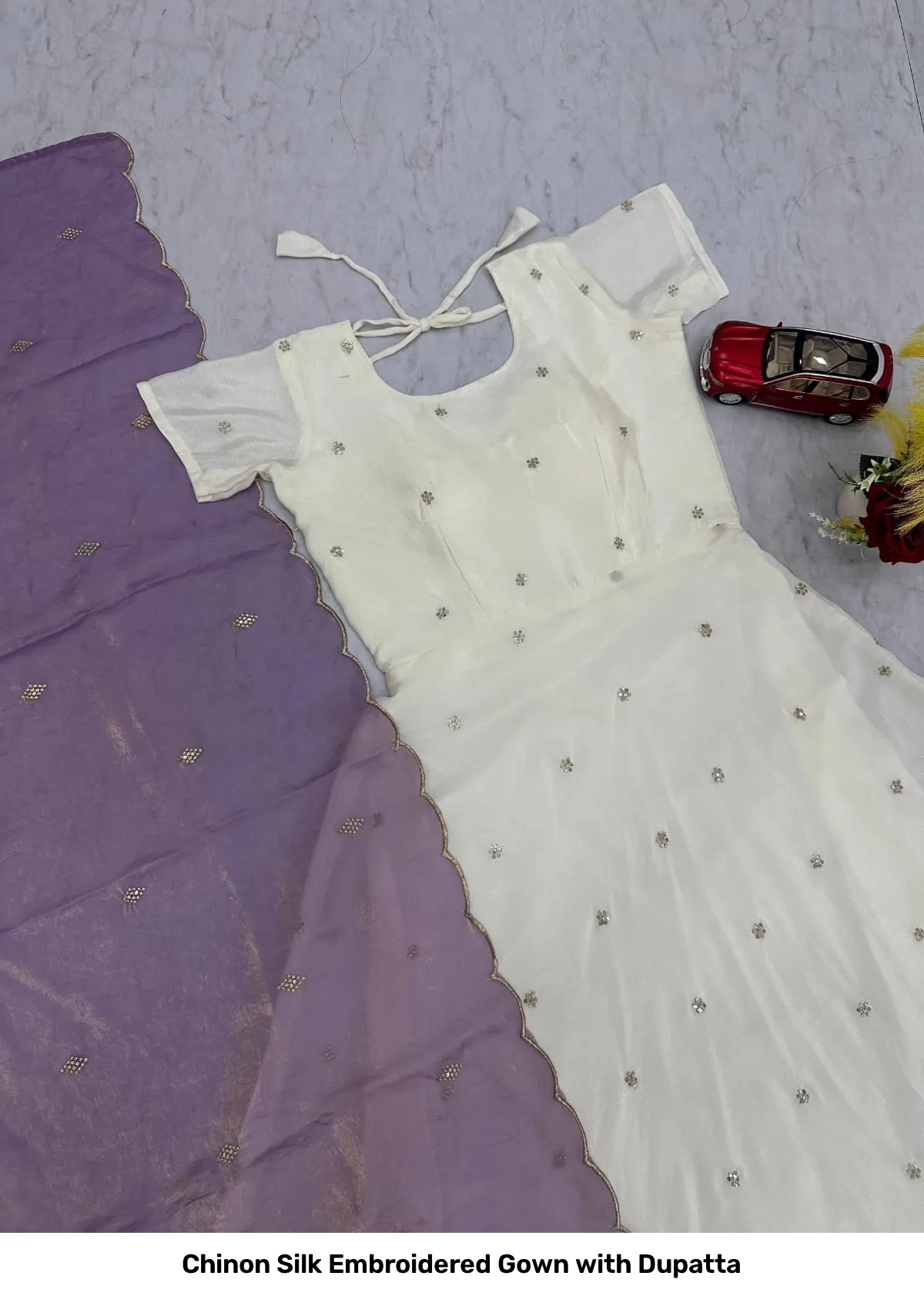 Chinon Silk Embroidered Gown with Dupatta 10