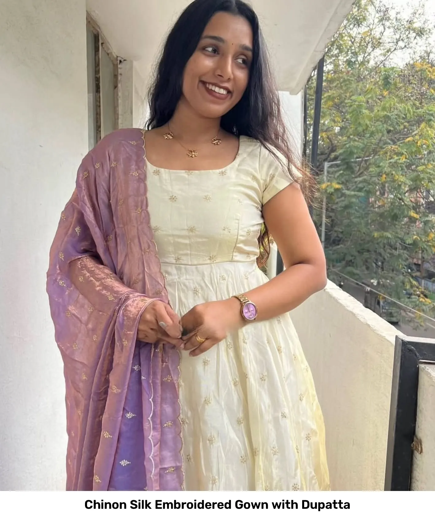 Chinon Silk Embroidered Gown with Dupatta 11