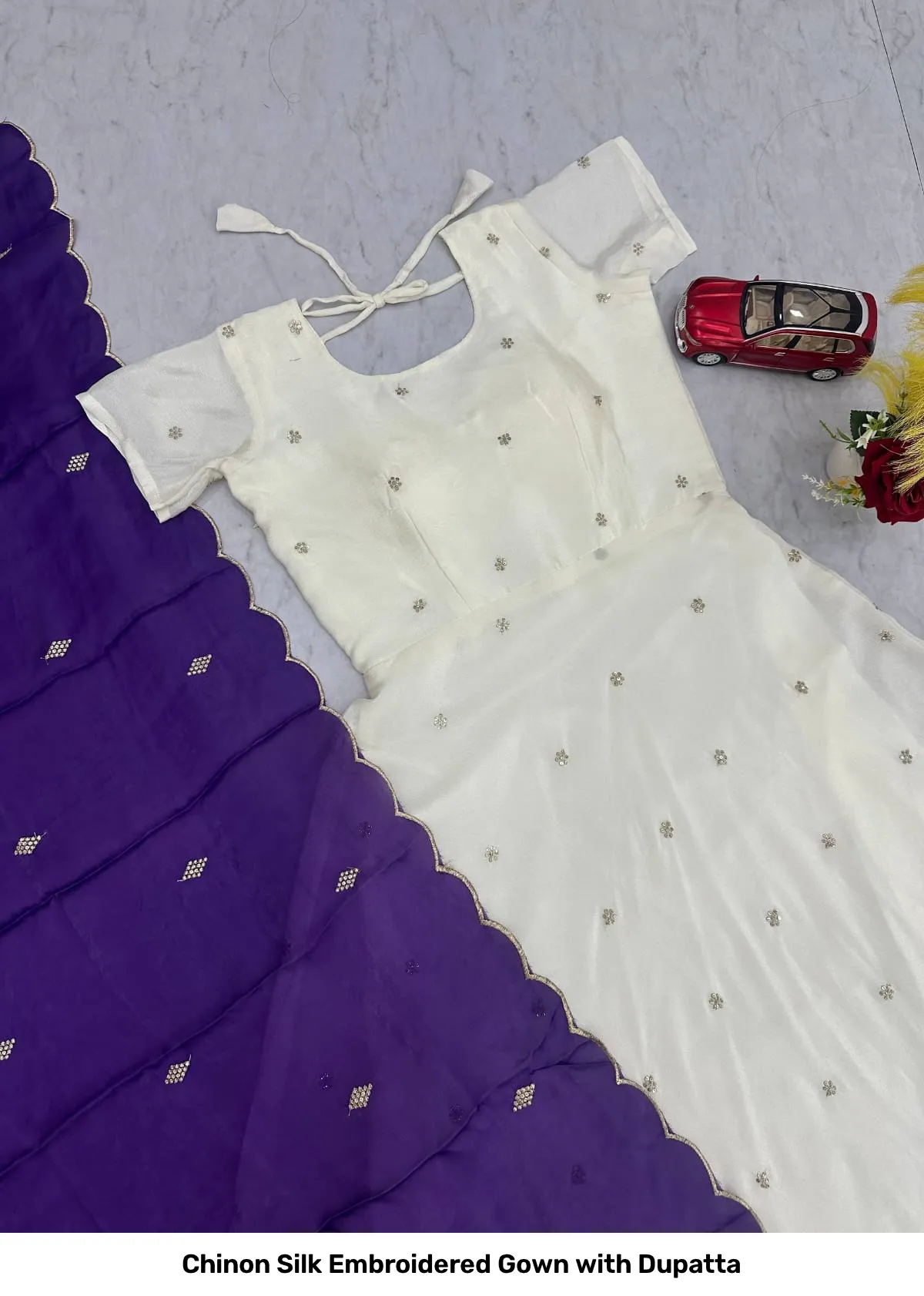 Chinon Silk Embroidered Gown with Dupatta 2